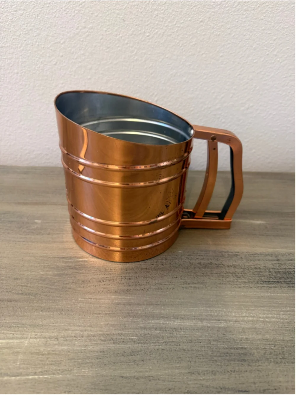 Vintage Foley Sift-Chine Triple Screen Flour Sifter Copper Finish Kitchen
